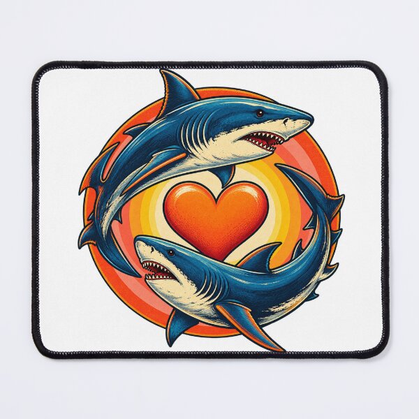 Item preview, Retro Shark Love – Two Sharks Circling a Heart Vintage Ocean Design designed and sold by DijaMar.