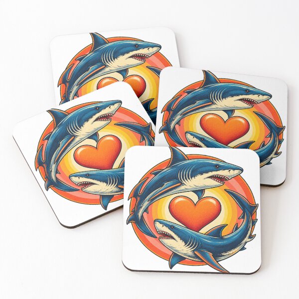 Item preview, Retro Shark Love – Two Sharks Circling a Heart Vintage Ocean Design designed and sold by DijaMar.