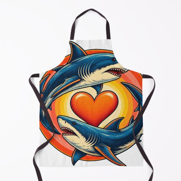 Item preview, Retro Shark Love – Two Sharks Circling a Heart Vintage Ocean Design designed and sold by DijaMar.