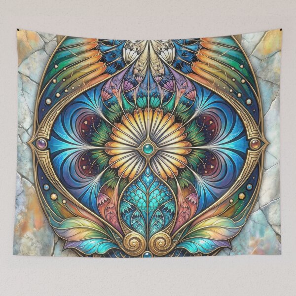 Item preview, Ornate Shield-shaped Fractal Against Cracked Stone designed and sold by Frackxion.