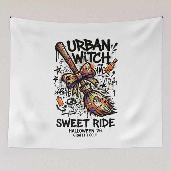 Item preview, Urban Witch Sweet Ride Graffiti Soul Halloween Broomstick Design Tee designed and sold by DarylWelsh2024.