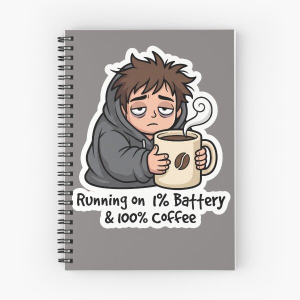 Item preview, Running On 1% Battery And 100% Coffee - Tired Chibi Guy designed and sold by mysticgoggles.