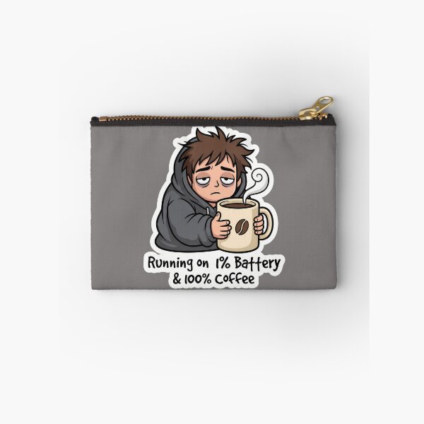 Item preview, Running On 1% Battery And 100% Coffee - Tired Chibi Guy designed and sold by mysticgoggles.