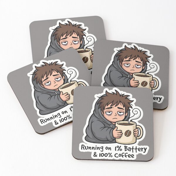 Item preview, Running On 1% Battery And 100% Coffee - Tired Chibi Guy designed and sold by mysticgoggles.