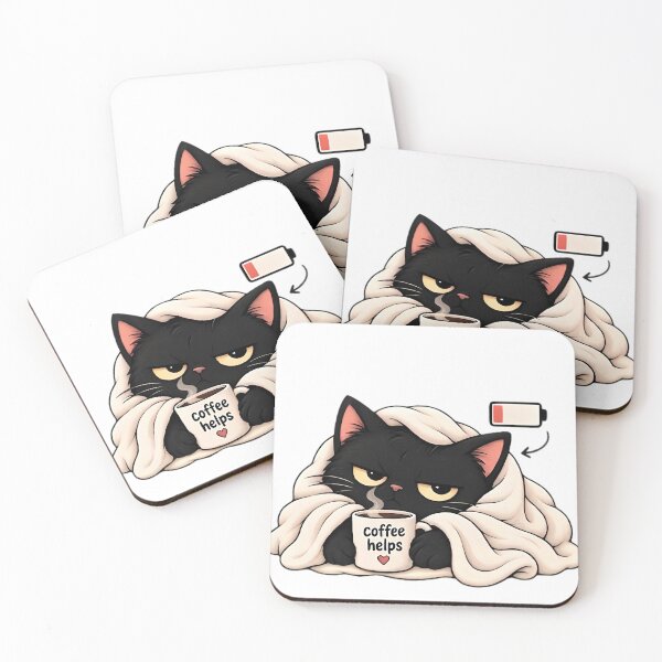 Item preview, My Social Battery Low Black Cat Coffee designed and sold by Bybushralab.