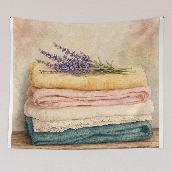 Item preview, Folded Linen Stack Watercolour Farmhouse designed and sold by GoldenHourWalls.