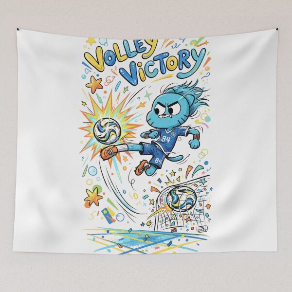 Item preview, Volley Victory Blue Cat Soccer Cartoon Art designed and sold by annaarthk.