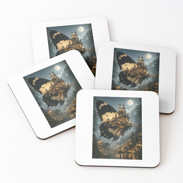 Item preview, Majestic Butterfly City Under Moonlight – Surreal Fantasy Landscape Art designed and sold by D Digital Art.