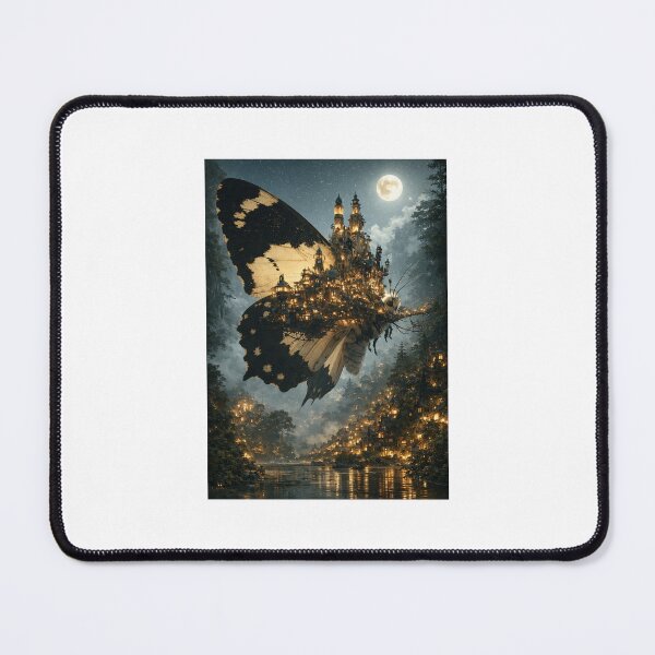 Item preview, Majestic Butterfly City Under Moonlight – Surreal Fantasy Landscape Art designed and sold by D Digital Art.