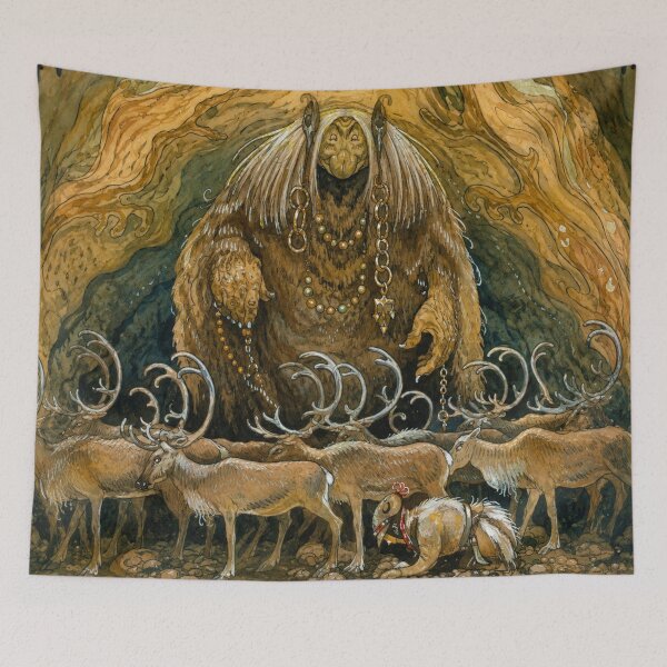 Item preview, John Bauer Print, Art Nouveau Fantasy Illustration, Nila’s Sacrifice Christmas Goat Julbocken II, Folklore Lovers designed and sold by RickE.