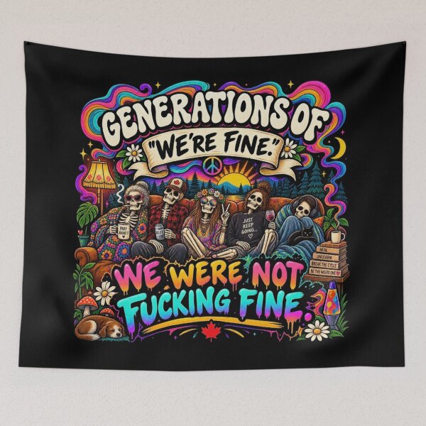 Item preview, Generations of “We’re Fine” Skeleton Dark Humor designed and sold by Path to Somewhere .