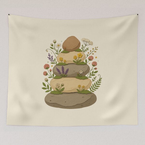 Item preview, Balanced Stone Cairns With Wildflower Accents designed and sold by ITCHAWAWAA.