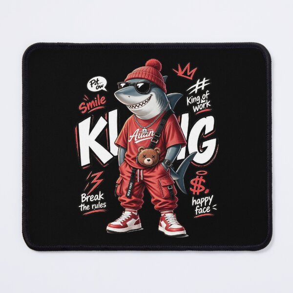 Item preview, King Shark Streetwear - Cool Urban Shark in Red Tracksuit & Beanie designed and sold by limos.