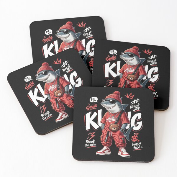 Item preview, King Shark Streetwear - Cool Urban Shark in Red Tracksuit & Beanie designed and sold by limos.