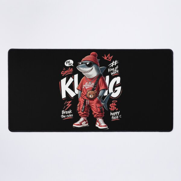 Item preview, King Shark Streetwear - Cool Urban Shark in Red Tracksuit & Beanie designed and sold by limos.