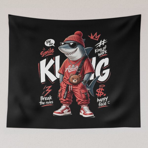 Item preview, King Shark Streetwear - Cool Urban Shark in Red Tracksuit & Beanie designed and sold by limos.