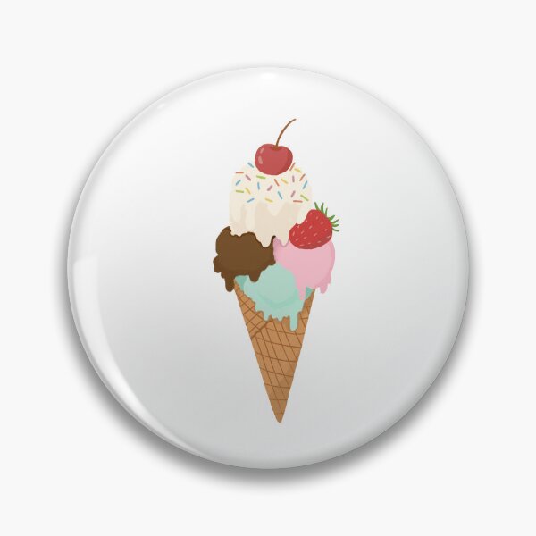 Item preview, Colorful Three Scoop Ice Cream Cone with Cherry and Strawberry Hand Drawn Illustration designed and sold by PeonyandlillyId.