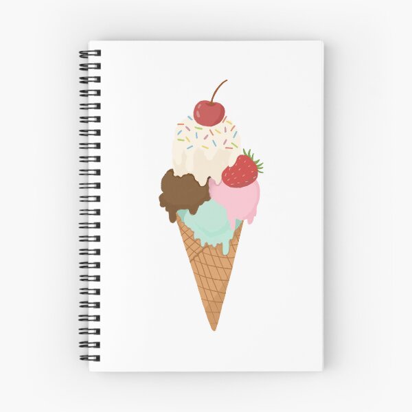 Item preview, Colorful Three Scoop Ice Cream Cone with Cherry and Strawberry Hand Drawn Illustration designed and sold by PeonyandlillyId.