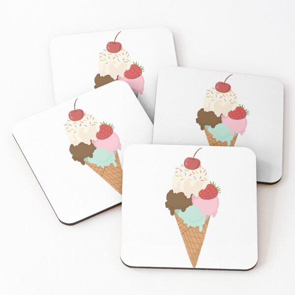 Item preview, Colorful Three Scoop Ice Cream Cone with Cherry and Strawberry Hand Drawn Illustration designed and sold by PeonyandlillyId.