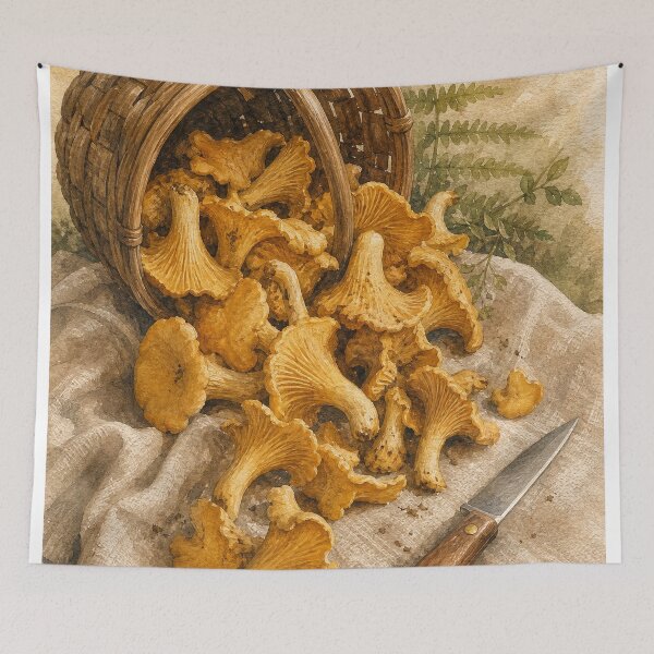 Item preview, Chanterelles in a Berry Basket Watercolour designed and sold by GoldenHourWalls.