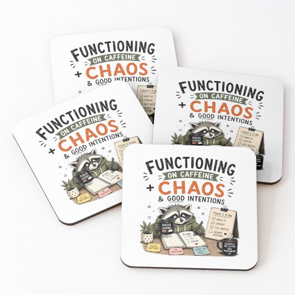 Item preview, ADHD Functioning on Caffeine Chaos and Good Intentions Raccoon Humor Quote designed and sold by Marti’s Shop Corner.