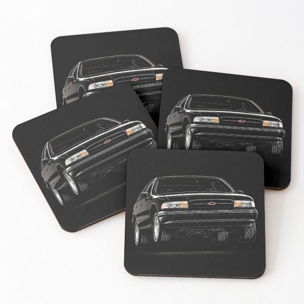 Aperçu de l'œuvre Chevrolet Impala SS – Art de berline musclée noire des années 90 créée et vendue par Stinky Lincy's Apparel Company.
