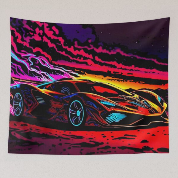 Item preview, Neon Hypercar at Synthwave Sunset | Retro Futuristic Supercar | Vaporwave Sports Car | Outrun Digital Art designed and sold by Nexus Space.