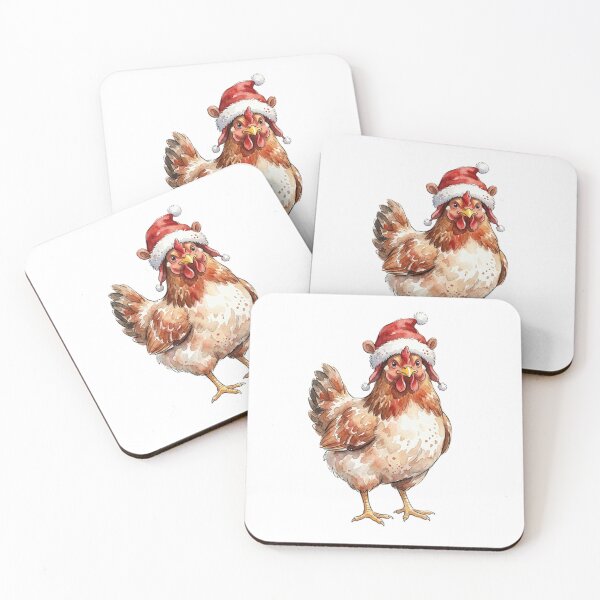 Item preview, merry christmas Watercolor Chicken wearing Santa Hat   designed and sold by SOUFIANE1991.
