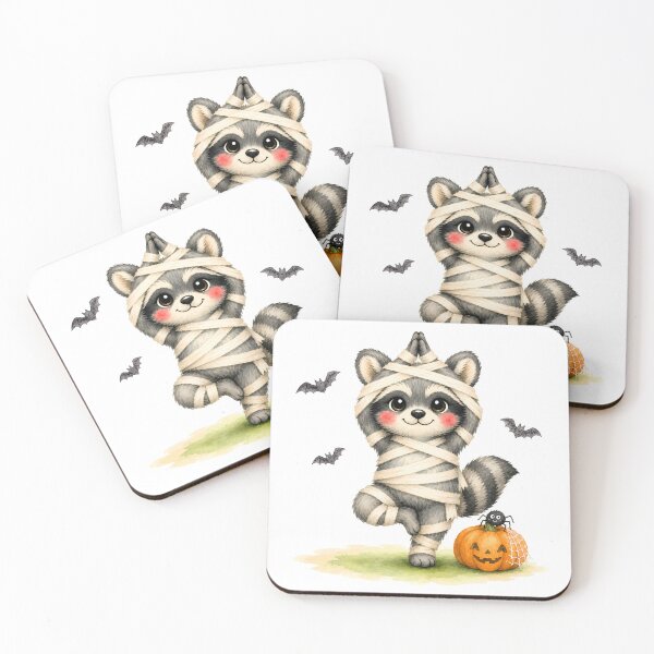 Item preview, Halloween Tree Pose Mummy Raccoon designed and sold by YogiAnimalArt.