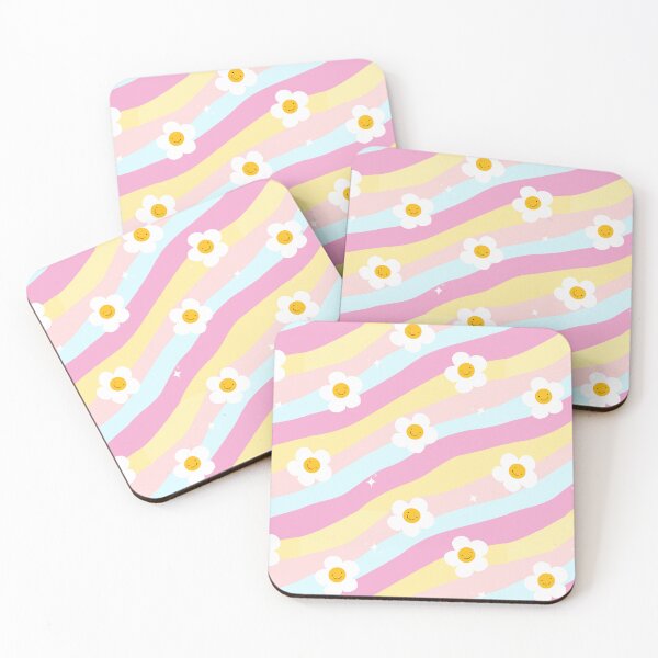 Item preview, Cute Smiley Daisy Rainbow Pastel Pattern designed and sold by PeonyandlillyId.