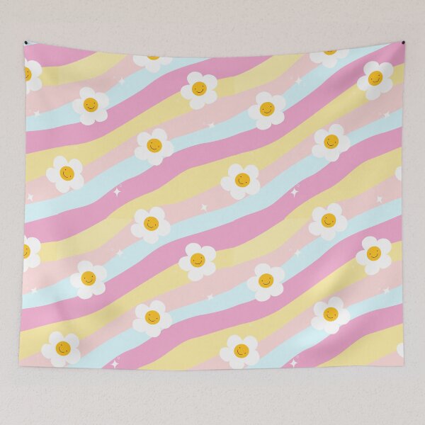 Item preview, Cute Smiley Daisy Rainbow Pastel Pattern designed and sold by PeonyandlillyId.