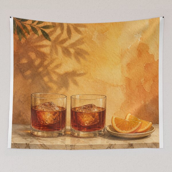Item preview, Amaro Glasses & Orange Slices Watercolour designed and sold by GoldenHourWalls.