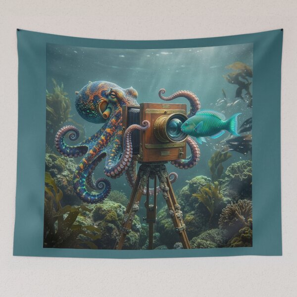 Item preview, Octopus Photographer Takes a Portrait of Parrotfish designed and sold by Tridentulus.