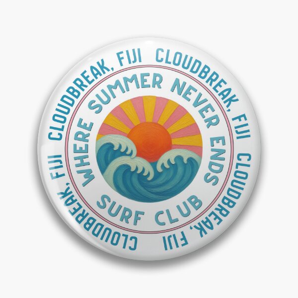 Item preview, Cloudbreak Fiji Surf Club Retro Sunset Wave Badge designed and sold by DonnaRaine.