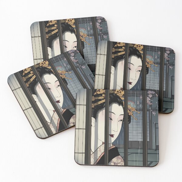 Item preview, Geisha Behind Lattice Window in Rain designed and sold by TokyoUkiyoHouse.