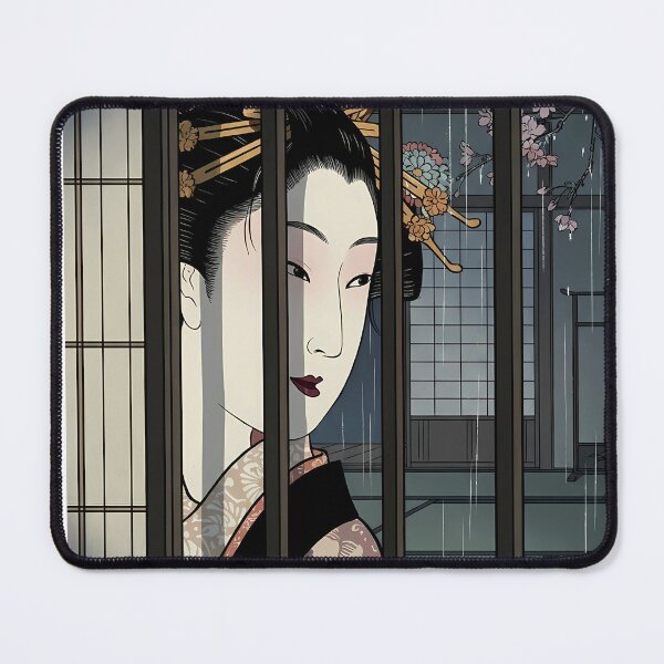 Item preview, Geisha Behind Lattice Window in Rain designed and sold by TokyoUkiyoHouse.