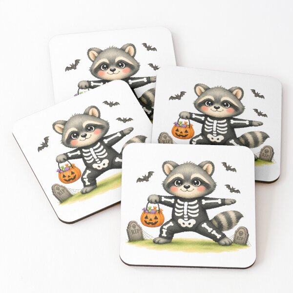 Item preview, Halloween Yoga Raccoon Warrior 2 Pose – Cute Skeleton Costume designed and sold by YogiAnimalArt.