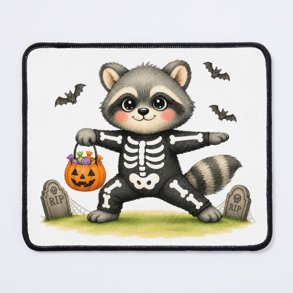 Item preview, Halloween Yoga Raccoon Warrior 2 Pose – Cute Skeleton Costume designed and sold by YogiAnimalArt.