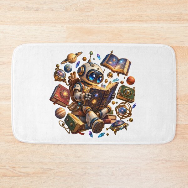 Item preview, Retro Sci-Fi Robot Explorer – Alien Library & Cosmic Knowledge designed and sold by builtforyou.