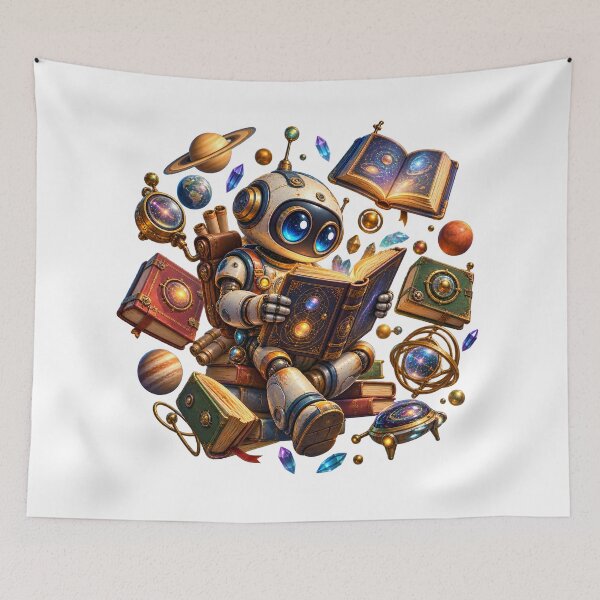 Item preview, Retro Sci-Fi Robot Explorer – Alien Library & Cosmic Knowledge designed and sold by builtforyou.