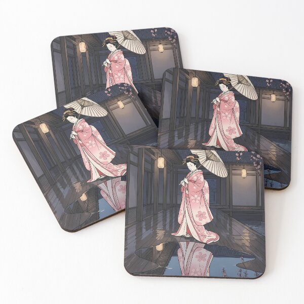Item preview, Geisha Water Reflection under Night Sakura designed and sold by TokyoUkiyoHouse.
