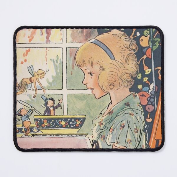 Item preview, Johnny Gruelle Print, Vintage Storybook Illustration, Little Girl Dining with Fairies, Whimsical Nursery Decor designed and sold by RickE.