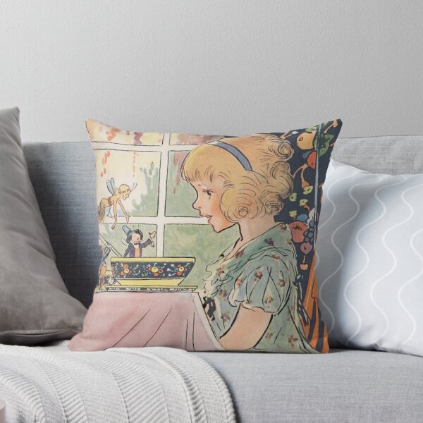 Item preview, Johnny Gruelle Print, Vintage Storybook Illustration, Little Girl Dining with Fairies, Whimsical Nursery Decor designed and sold by RickE.