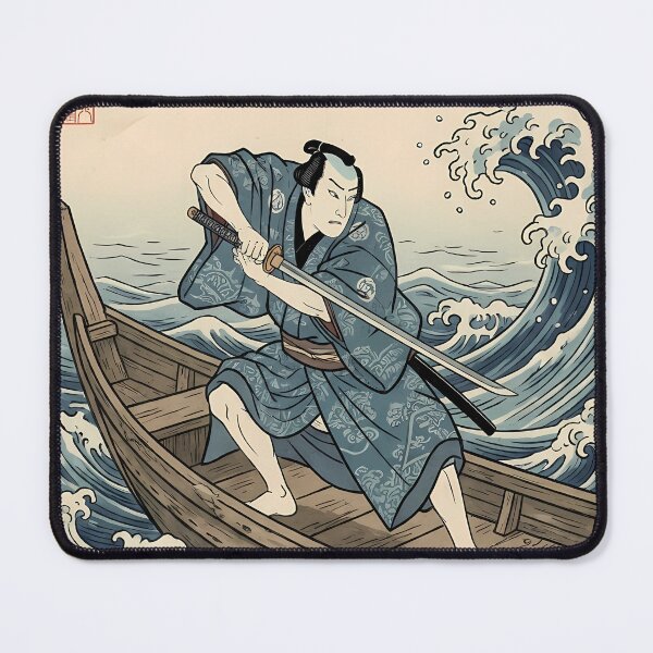 Item preview, Samurai on Boat in Great Wave and Fuji designed and sold by TokyoUkiyoHouse.