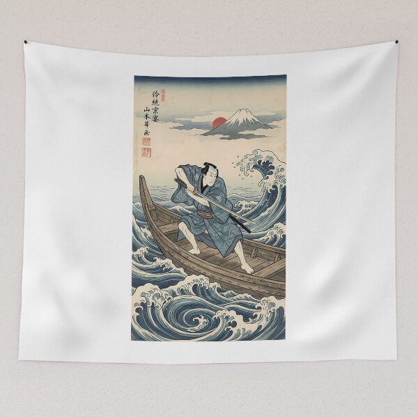 Item preview, Samurai on Boat in Great Wave and Fuji designed and sold by TokyoUkiyoHouse.