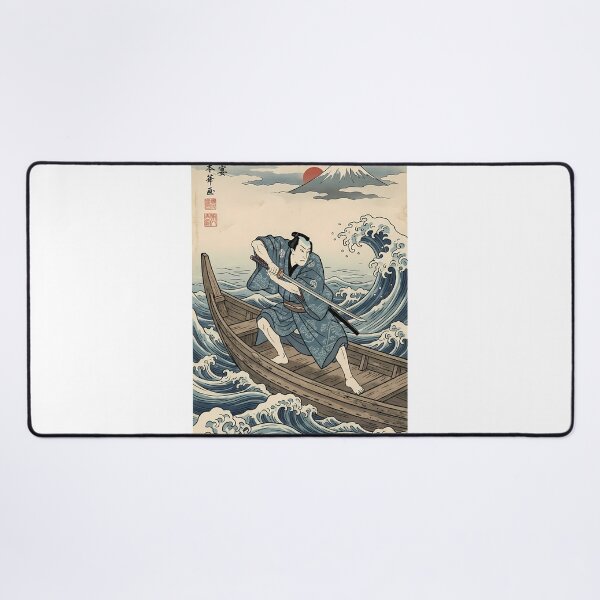 Item preview, Samurai on Boat in Great Wave and Fuji designed and sold by TokyoUkiyoHouse.
