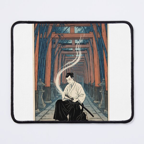 Item preview, Samurai Meditating at Torii Gate Shrine designed and sold by TokyoUkiyoHouse.