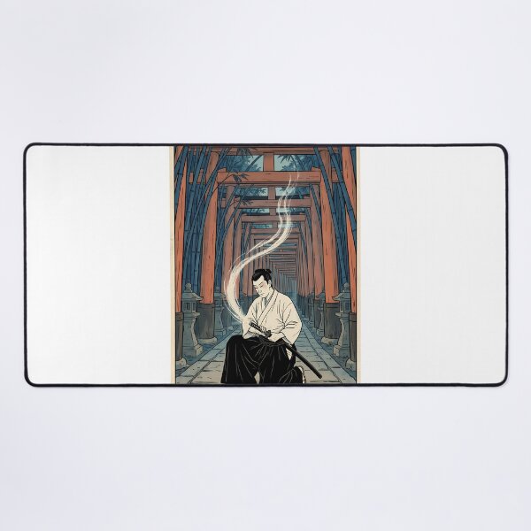 Item preview, Samurai Meditating at Torii Gate Shrine designed and sold by TokyoUkiyoHouse.