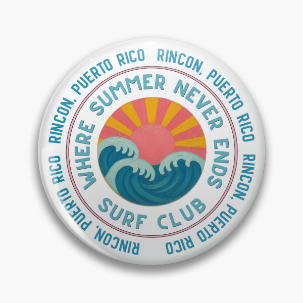 Item preview, Rincon Puerto Rico Surf Club Retro Sunset Wave Badge designed and sold by DonnaRaine.
