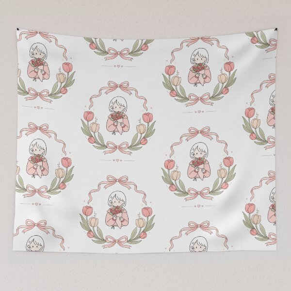 Item preview, Cute Girl Floral Bow Illustration  designed and sold by itxelaraStudio.